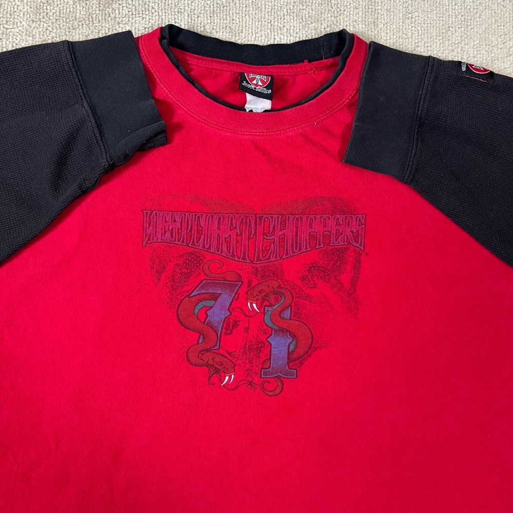 West Coast Choppers Jesse James Long Sleeve Motorcycle Red T-Shirt‎ Mens 2XL